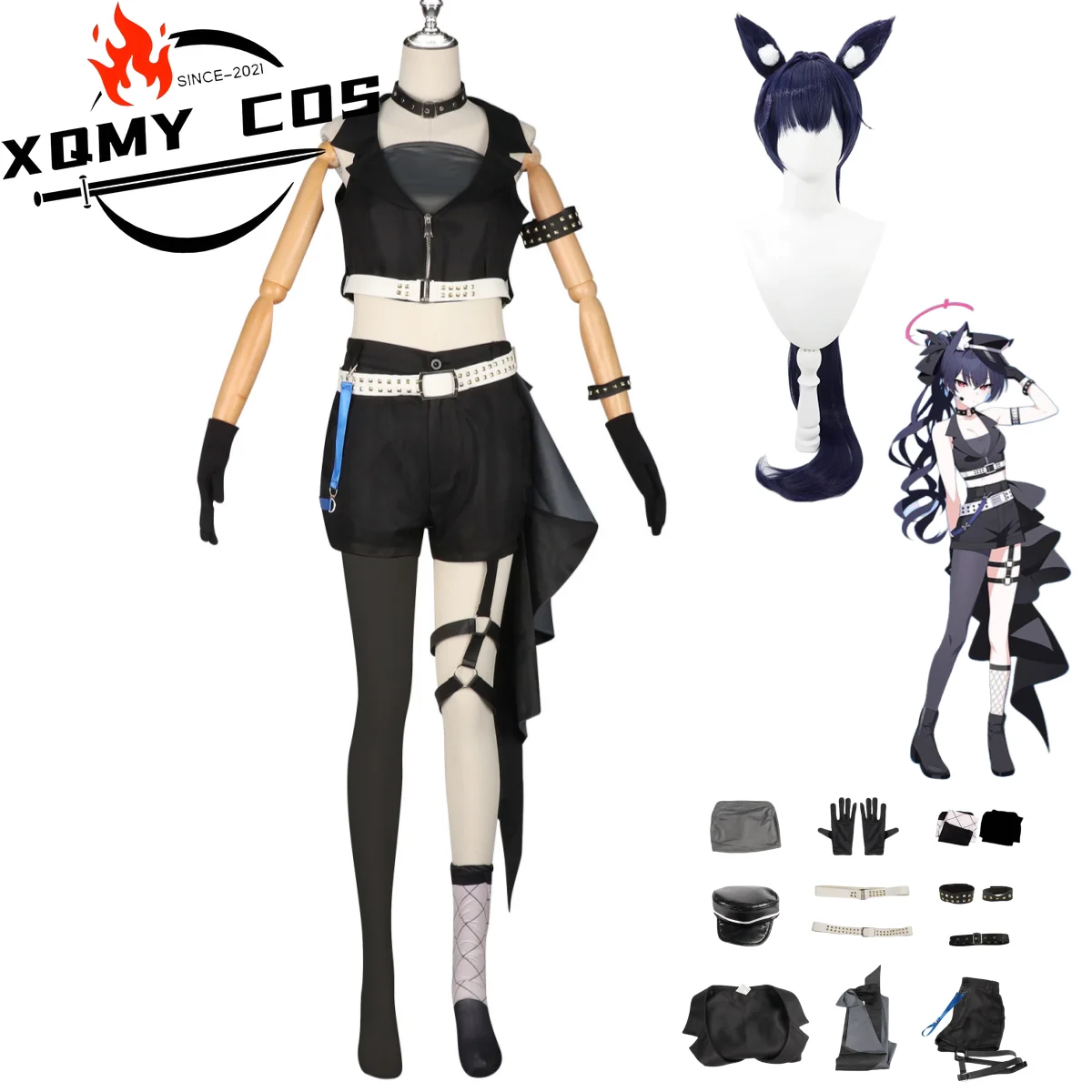 

XqGame Blue Archive The Animation Kuromi Serika Cosplay Costume Wig Black Tops Shorts Uniform Full Set Wig Woman Sexy Carnival S