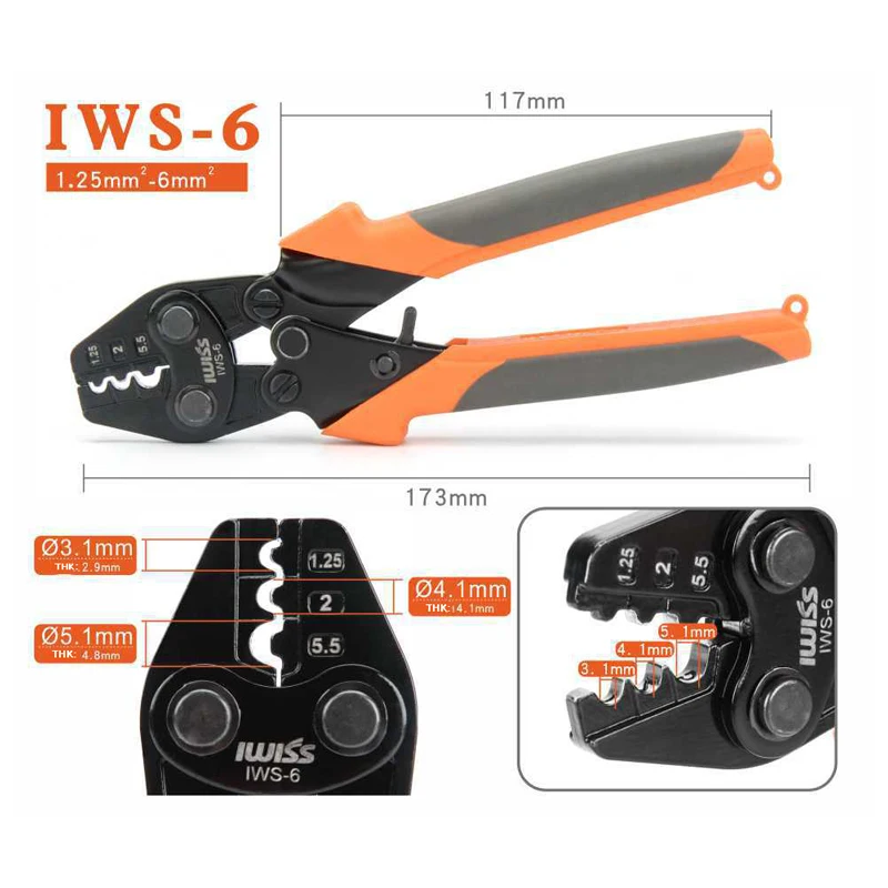 IWS-6/8/16/38 crimper plier Ratchet Crimping Tool for Non-Insulated Terminals 1.25-6MM² Polished Jaw Pressure regulating device