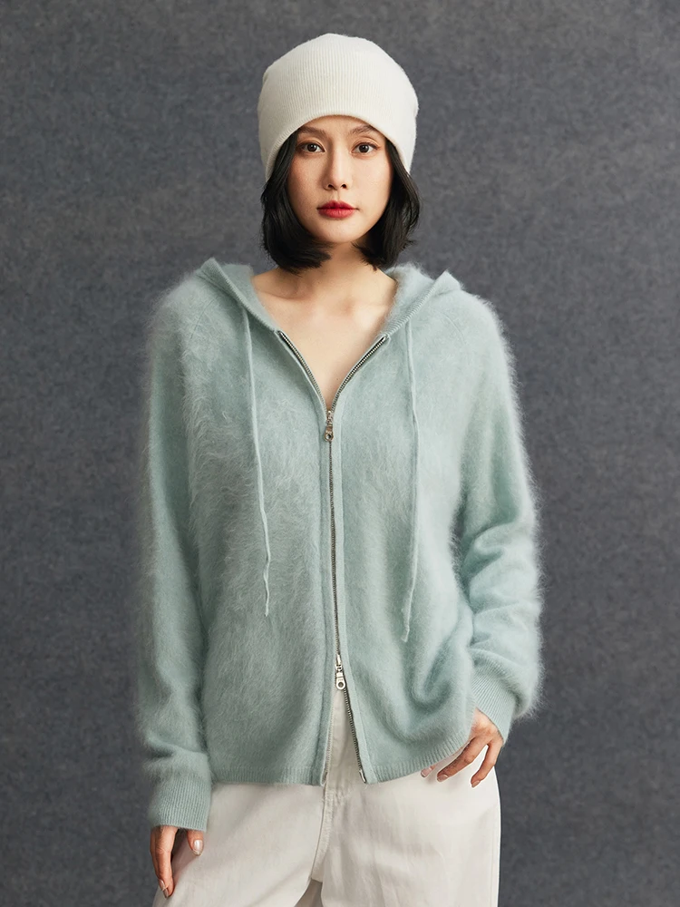 

Женский свитер-кардиган из 100% кашемира с начесом, осенне-зимний, вязаный, мягкий, теплый, люксовый, с капюшоном