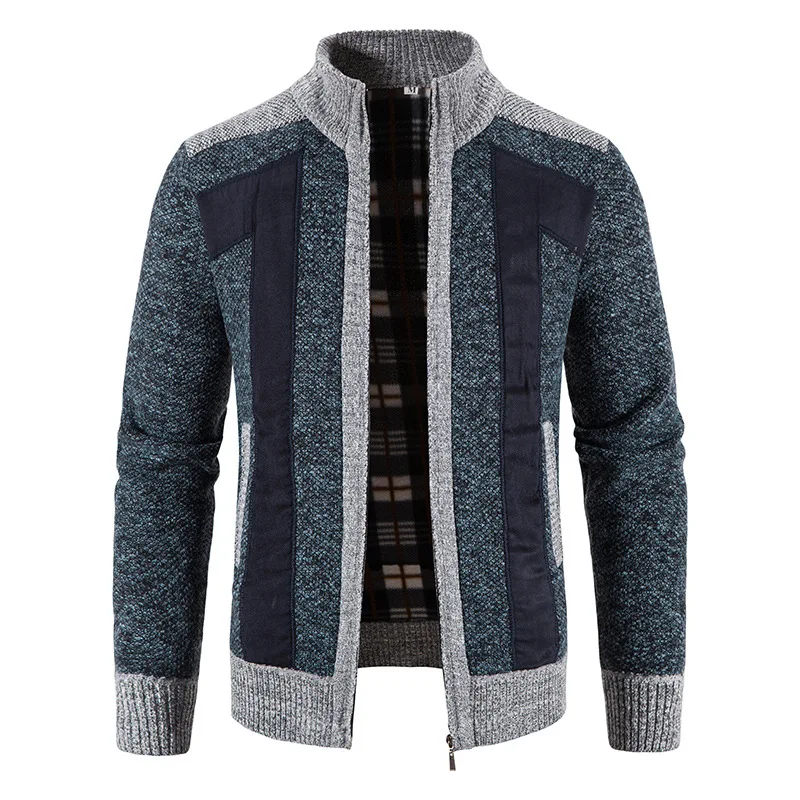 Autumn and Winter Sweater Cardigan Young and Middle-aged Trendy Zip Stand Collar Jacket Patch Designs Men Clothing Coats Jackets