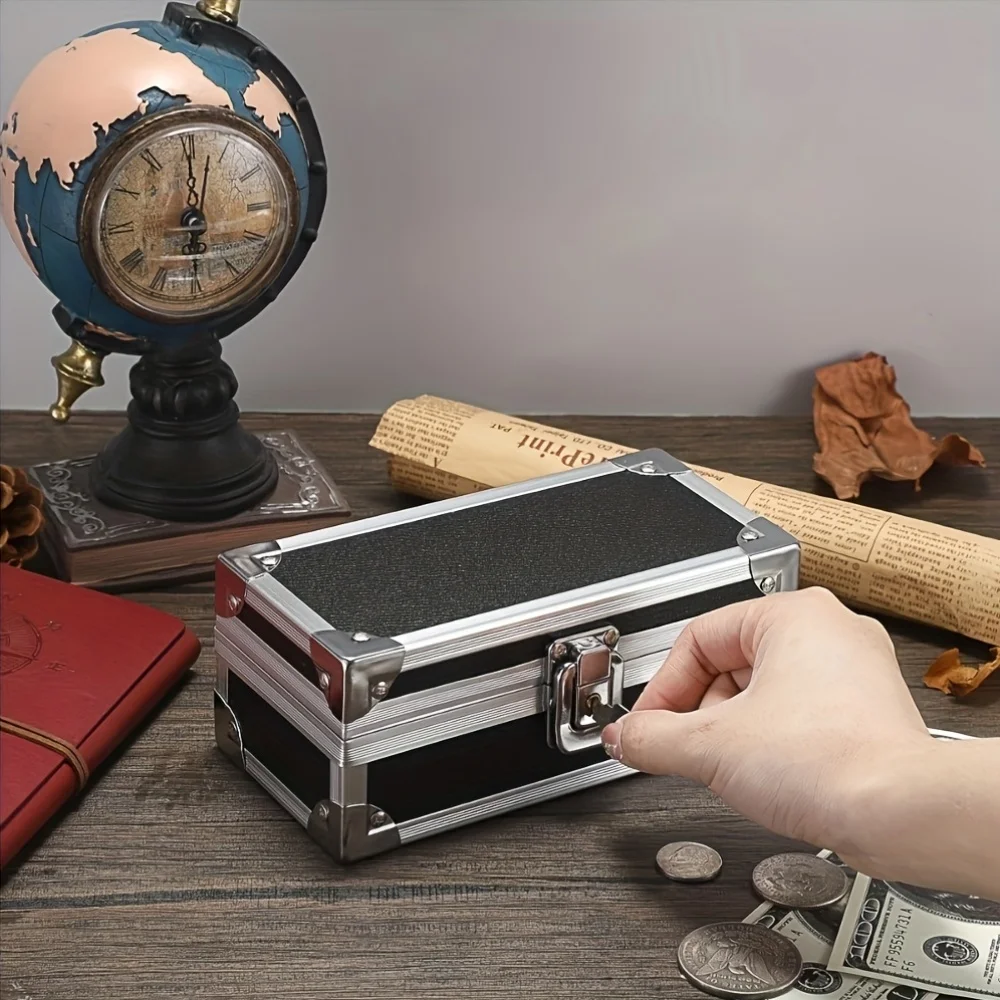 1 قطعة صندوق نقود ألومنيوم قابل للقفل-أسود متعدد الوظائف تخزين آمن للمجوهرات والنقود والعملات المعدنية وبطاقات البنك والمفاتيح المحمولة #5