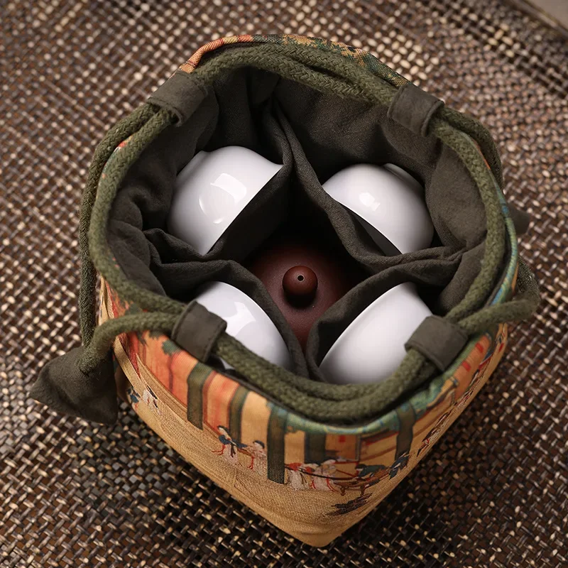 Vintage Portable Storage Bags Multifunctional Outdoor Travel Teaware Drawstring Organizer Pouches Jewellery Protective Sleeve