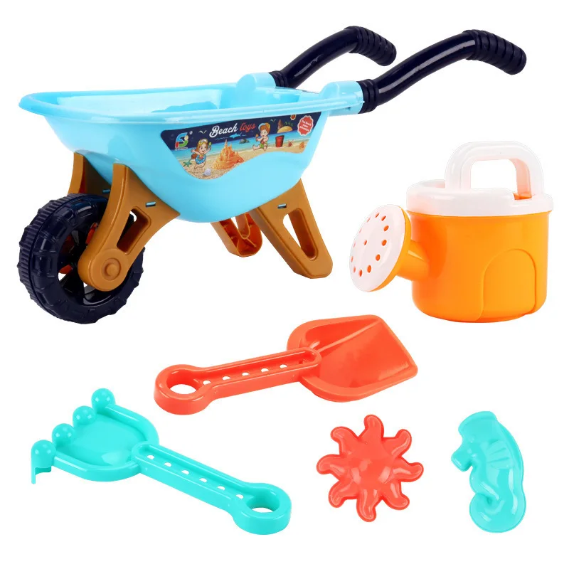 Summer Outdoors Children\'s Large Beach Toys Seaside Hand Pushcart Cartoon 6Pcs Sets Of Sand Digging Water Play House Toys Set