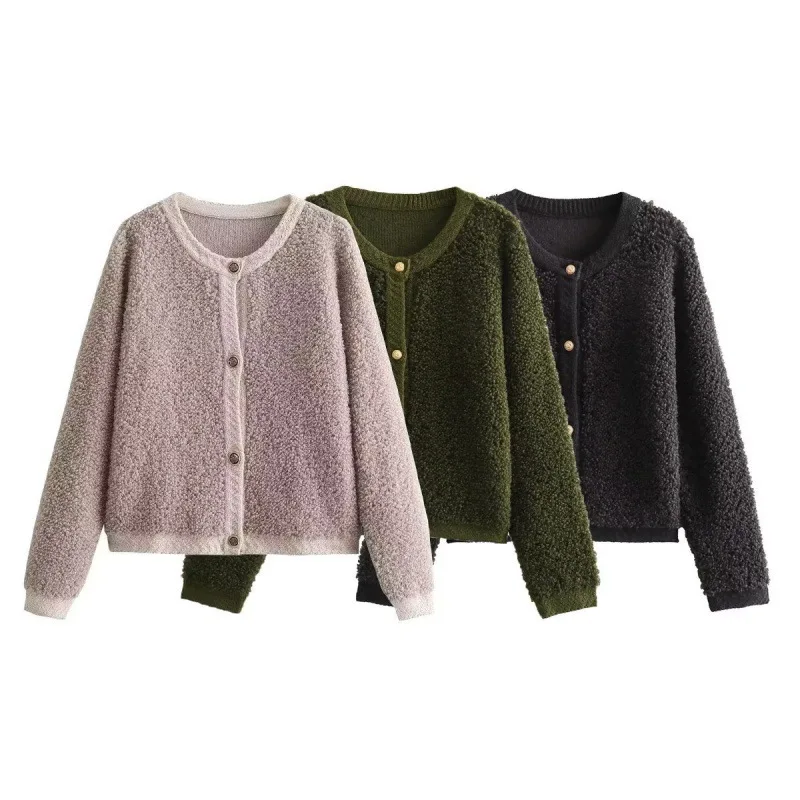 Autumn and  knitted winter new button-trimmed terry yarn jacket