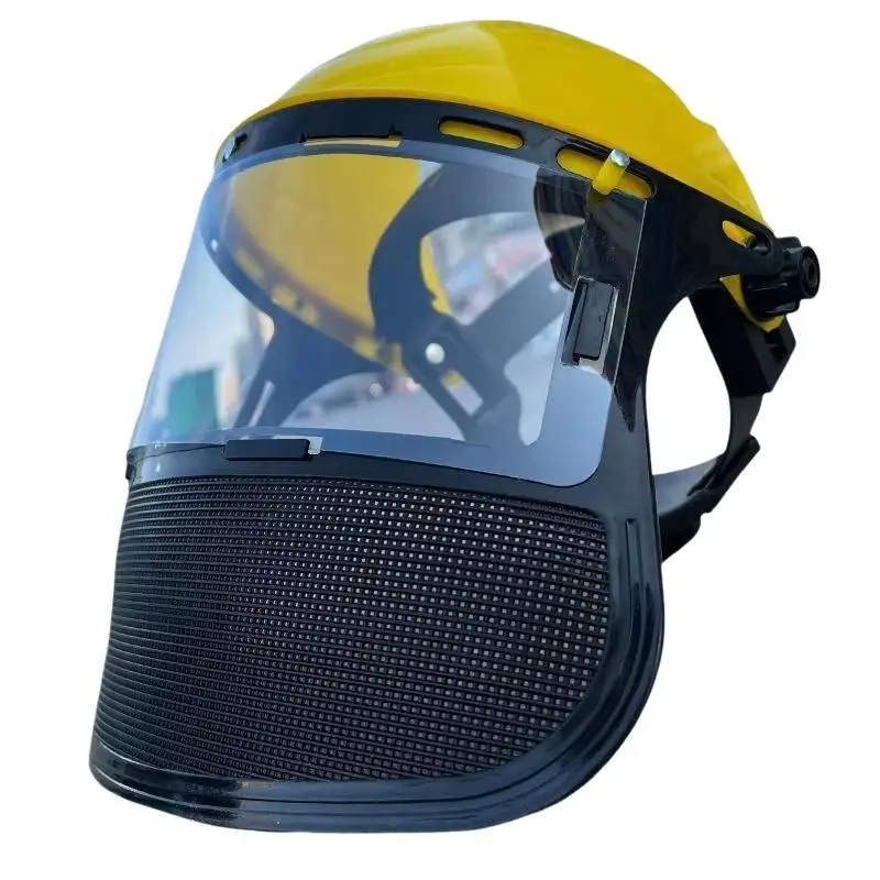 Protective Garden Safety Helmet with Mesh Shield for Grass Trimming and Weed Control