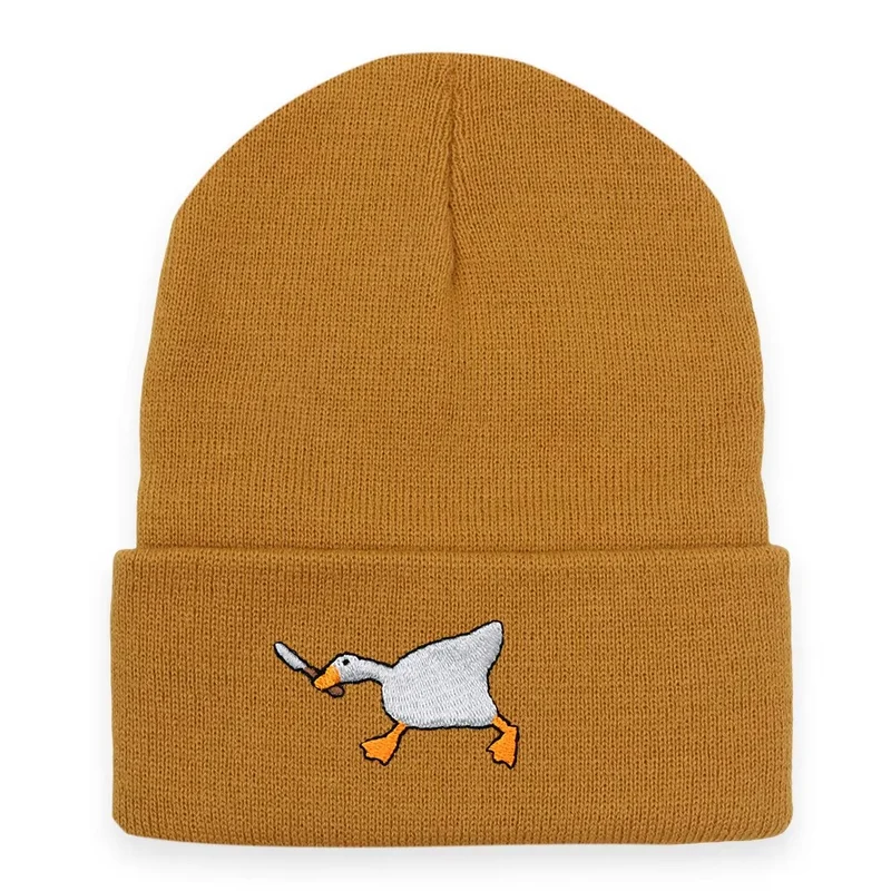 Big Goose Embroidery Knitted Hat Unisex Winter Warm Cuffed Beanie Outdoor Casual Streetwear Hat for Men Women