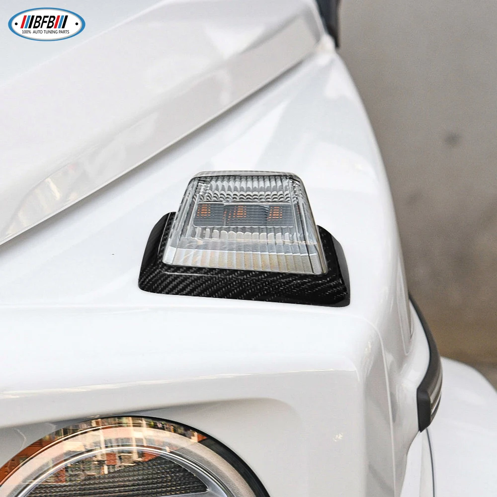

For Mercedes G-Class W464 G500 G550 2019-2023 Real Carbon Fiber Front Side Engine Hood Turn Signal Light Lamp Frame Trim Cover
