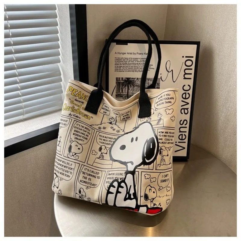 

New Snoopy Canvas Bag Large Capacity Cartoon Cute Tote Bag Versatile Cute Kawaii One-Shoulder Tote Bag Holiday Gift Wholesale