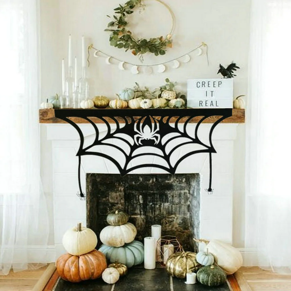 

Halloween Fireplace Mantel Scarf Spiderweb Cover Horror Decoration for Party Haunted House Stage Performance Fireplace Scarf