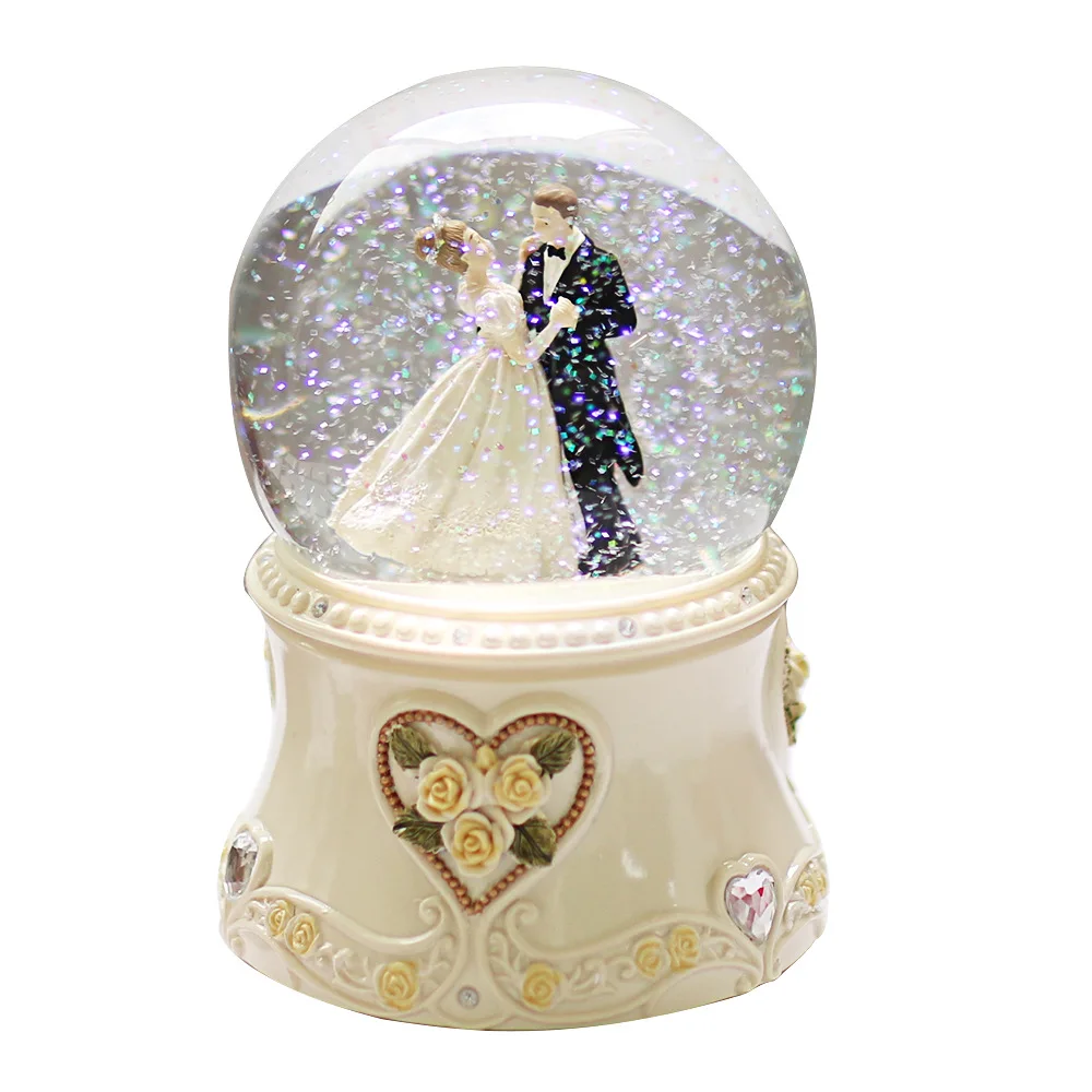 Snowflake crystal ball music box. Romantic wedding handmade ceramic music box. best friend wedding anniversary birthday gift