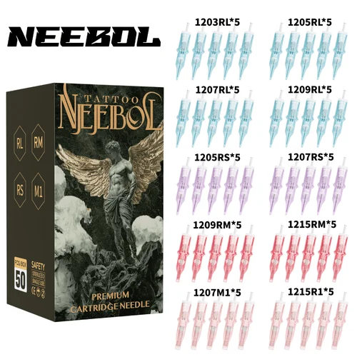 Imagen 1 del producto Agujas de cartucho de tatuaje de segunda generación Neebol, agujas de cartucho desechables profesionales de membrana # 12 PAQUETE Estándar 20/50