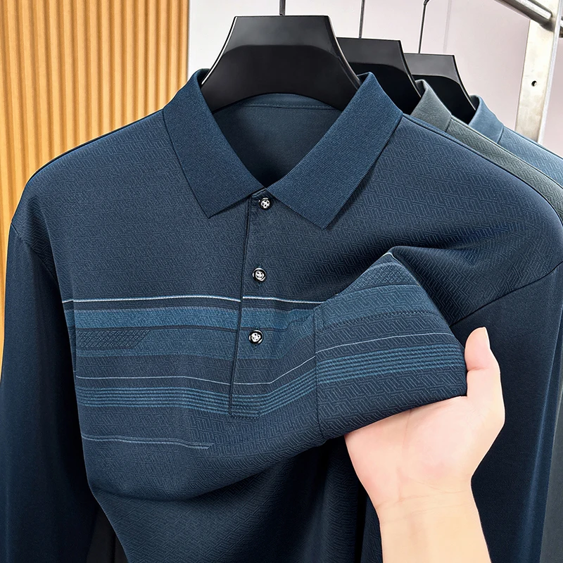 Autumn Original Skin Friendly Men's Pocket Polo Shirt New Style Soft Solid Color Long Sleeved T-Shirt Casual Business Men's Wear