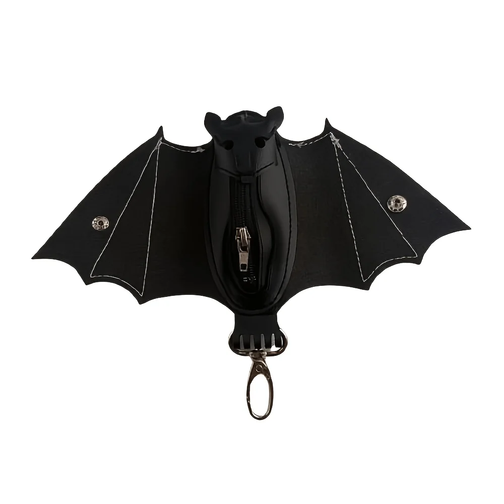 Creative Gothic Bat Zipper Pouch Mini Wallet Pendant Halloween Bat Keychain Accessories Gothic Coin Purse Key Holder Festival Gi