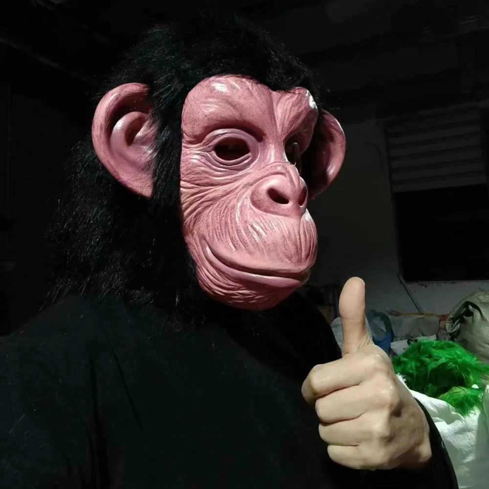 1PC Dierenmasker Aapmasker Nieuwigheid Halloween Kostuum Feest Dierenkopmasker Chimpansee met haar aankleden voor Halloween Party Zwart