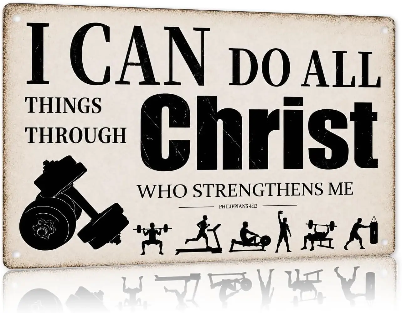 CrazySign I Can Do All Things Through Christ Vintage Wall Decor - Philippians 4:13 Inspirational Christian Gift for Fitness Enth