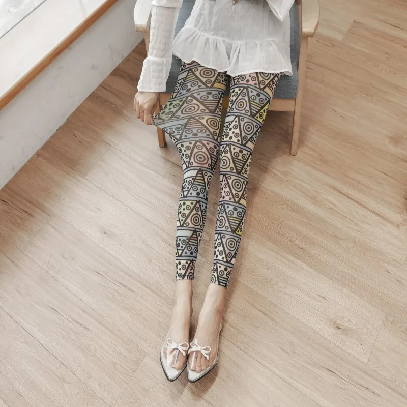 Women's Colorful Digital Print Stretch Leggings Sexy Push-Up Fitness Pants Ice Silk Mesh for Spring Summer Workout Dropshipping