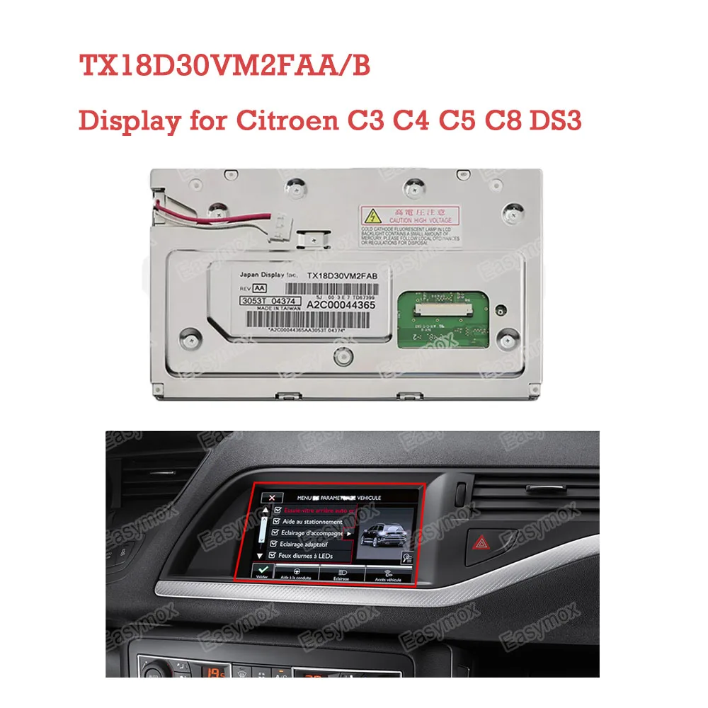 

7" LCD Display TX18D30VM2FAA/B for Citroen C3 C4 C5 MK2 C8 DS3 Radio Navigation 9673538880 GPS Screen Repair