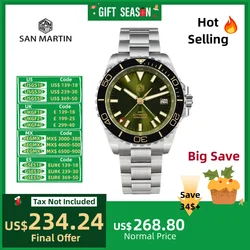 San Martin-Montre-bracelet automatique à remontage automatique pour homme, NH34, dehors Gstuff Diving, Cadran en émail 20 bars, Saphir AR, Montre SN0136, 39mm