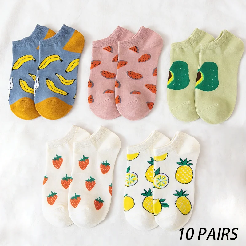 10 Pairs - Women's Fruit Socks, Elastic and Soft, Breathable and Quick Drying for Daily Sports, Casual Wear in Spring and Summer