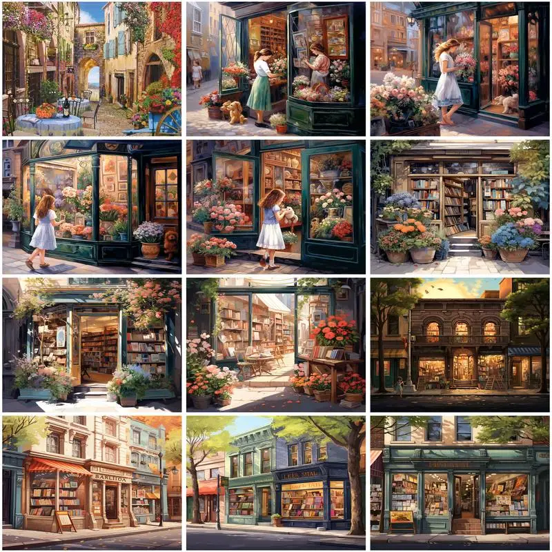 

CHENISTORY Picture By Number Street Shop Scenery Kits Painting By Number For Adults Drawing On Canvas HandPainted Gift Home Deco