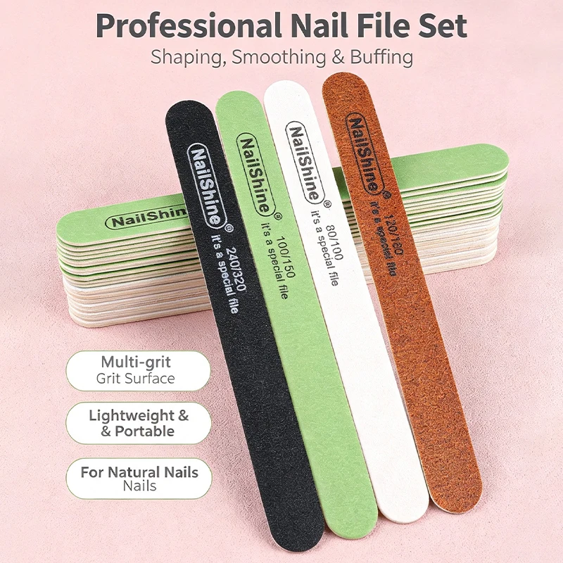 10/20 Pcs Professional Wooden Nail Files Double Sided Emery Boards Manicure Nail File80/100‑240/320 Grit  Sanding Strips Sticks