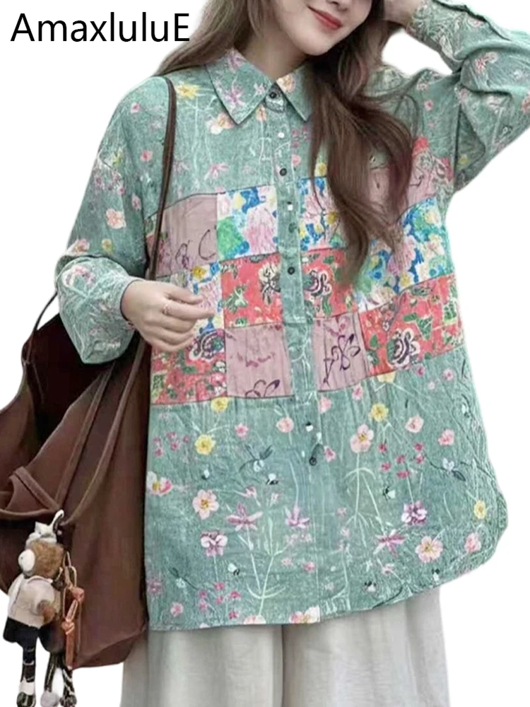 

Amax LuluE 2026: Новые весенние топы в корейском стиле, женские модные свободные повседневные рубашки с цветочным принтом, классические винтажные блузки из хлопка и льна для женщин