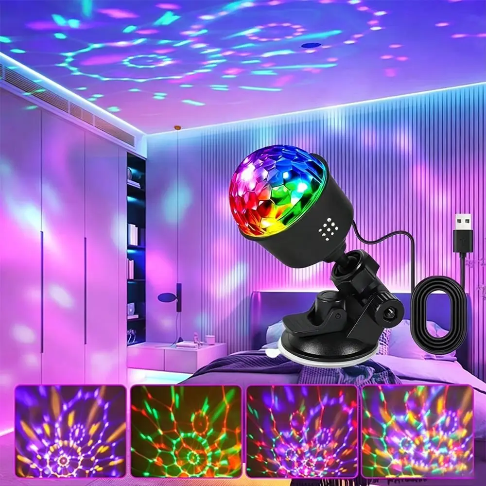New ABS LED Disco Light Rotating Projection Suction Cup Base Disco Ball Light USB Powered RGB Projection Lamp Home Party