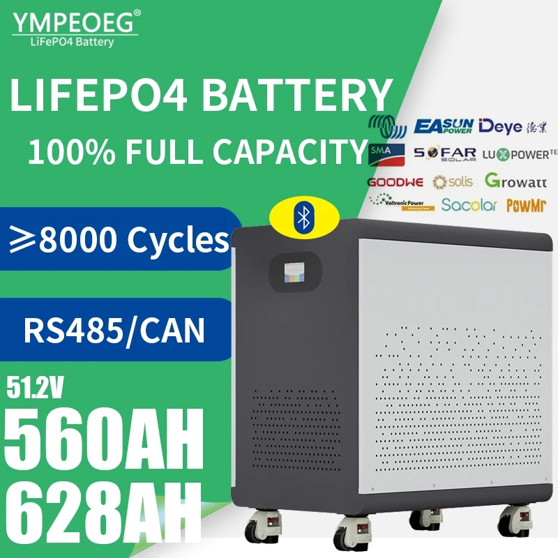 100% Full Capacity 51.2V560Ah/628Ah Brand New Grade A LiFePO4 Battery Pack 48V 28KWh/32KWh Built-in BMS Solar Power Bank