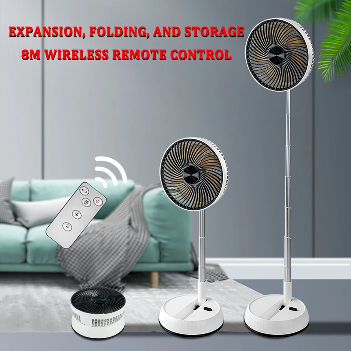 USB 8 inch Remote Control Fan Telescopic Folding Fan USB Charging Super Quiet Adjustable Height and Head Great for Office Home