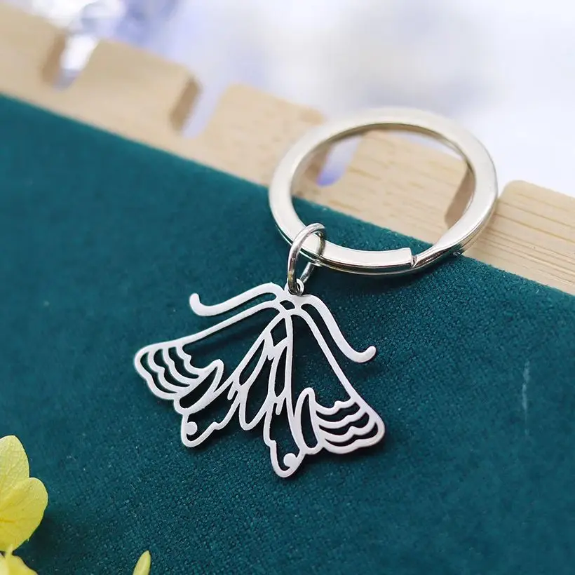 Vintage Keyrings Insect Moth Line Stainless Steel Pendant Keychain for Women Fashion Butterfly Aesthetic Jewelry Bag Car Gifts