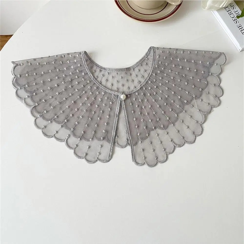 Vintage Embroidered Fake Collar Solid Color Pearls Detachable Collar Clothes Accessories Shirt