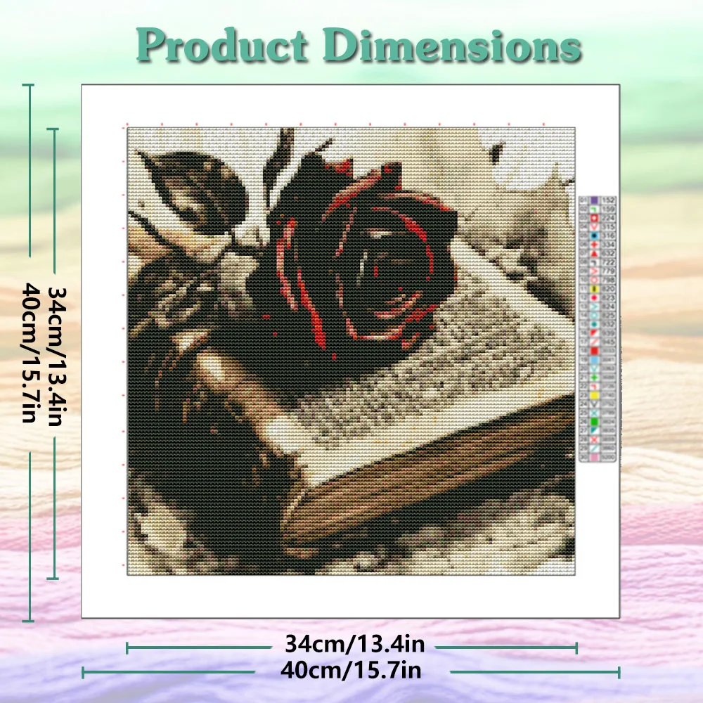 DIY Printed Cross Stitch Kit Dark Red Rose Book New Arrival Needlework 11ct Embroidery Flower Theme Wall Decor