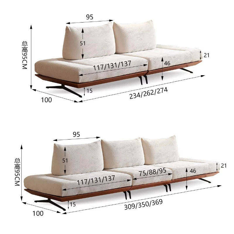 Sofa living room solid wood straight row, multi-functional rotating module sofa