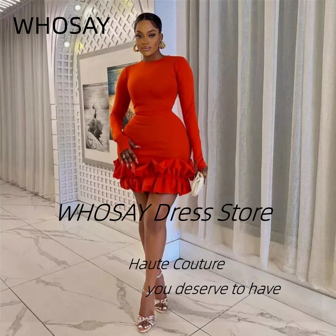 WHOSAY Saudi Arabia Women Wear Short Prom Dresses Crew Neck Long Sleeves Evening Gown Zipper Back Night Club Mini Cocktail Dress