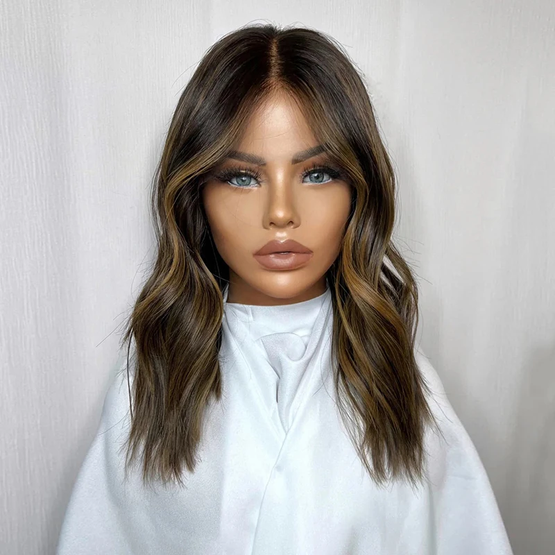 شعر مستعار طبيعي مموج شعر بشري أسود عسلي أشقر يسلط الضوء على 100% شعر عذراء صيني باروكات أمامية من الدانتيل شعر مستعار نسائي بدون صمغ #6