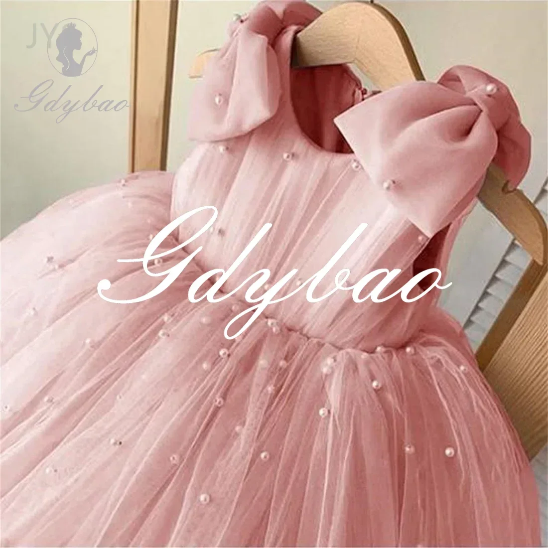 JYS Pearls Beading Sleeveless Flower Girl Dresses For Wedding Puffy Tulle Baby Party First Communion Gowns With Bows