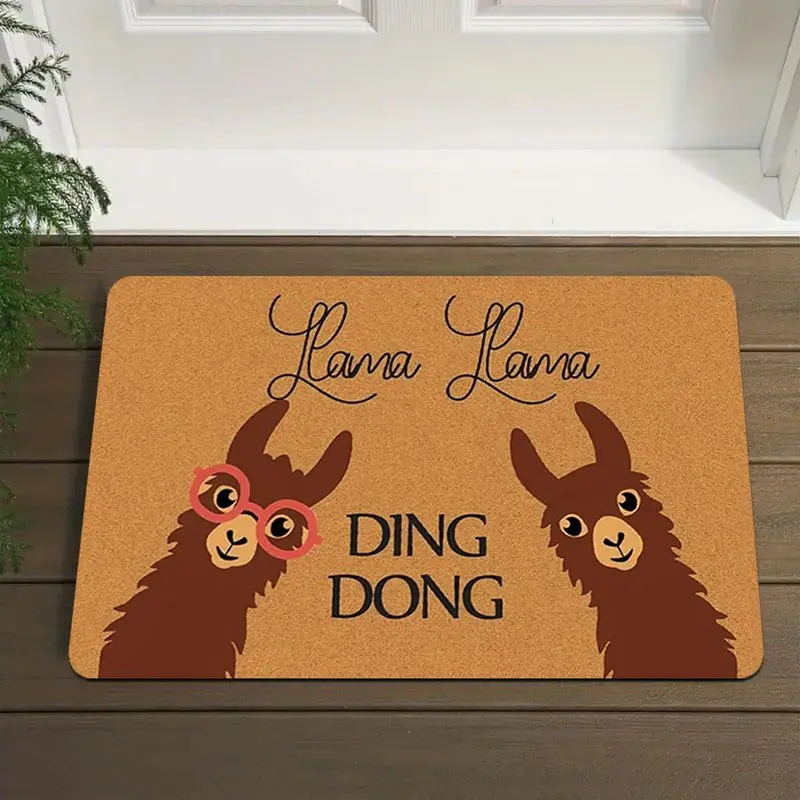 VIKAMA Llama Llama Ding Dong Doormat Funny Alpaca Glasses Skid Resistant Front Door Welcome Floor Rug Seasonal Xmas Decor Home
