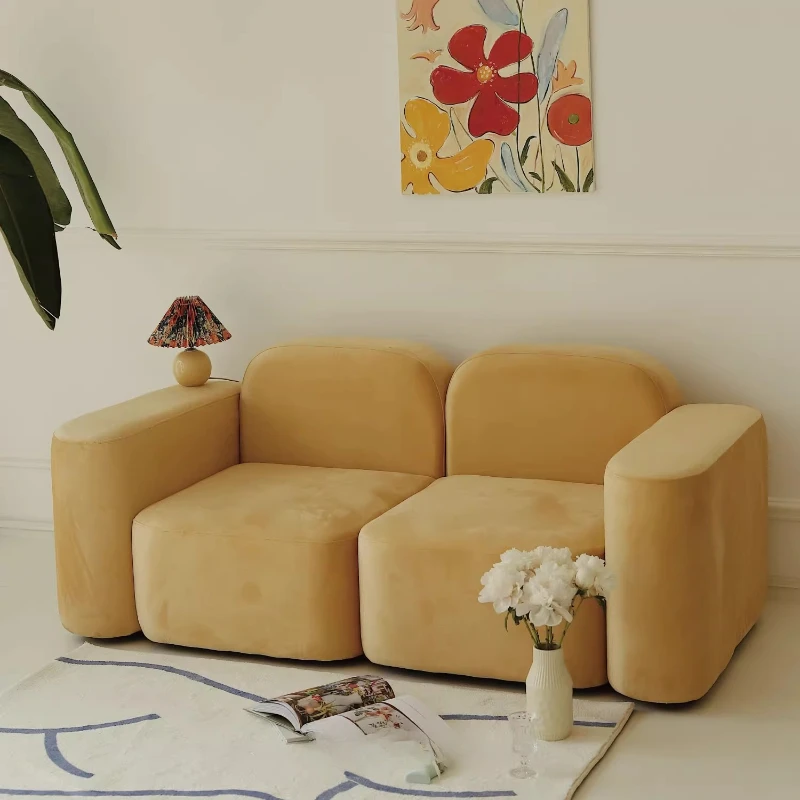 

Nordic ins fabric sofa small apartment modern simple yellow module flannel combination leisure chair
