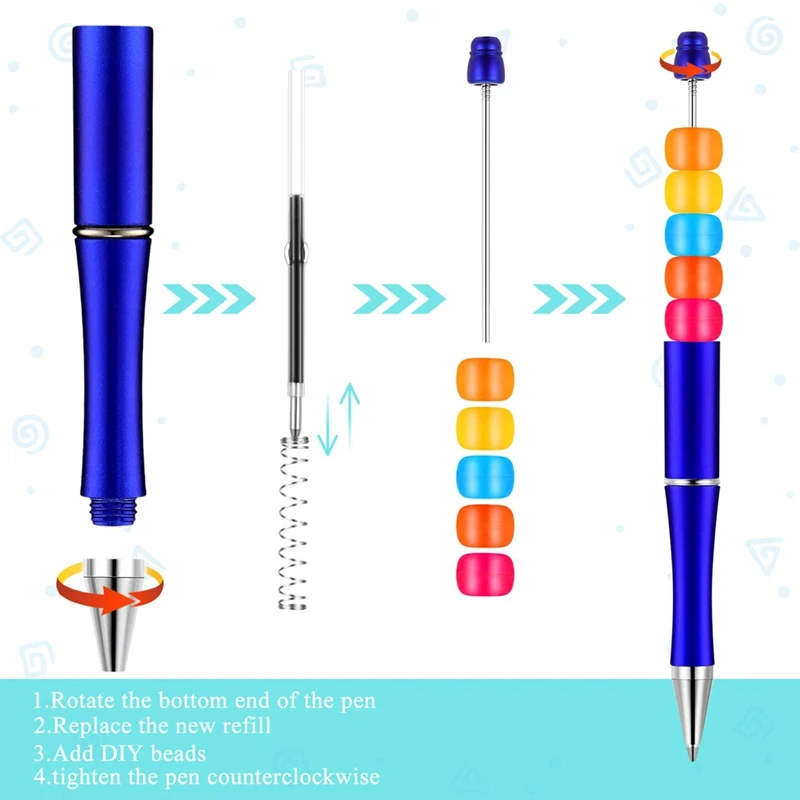 50Pcs Plastic Beadable Pen Bulk Bead Ballpoint Pen Shaft Black Ink Beaded Pens With 50 Refills For DIY Making Gift