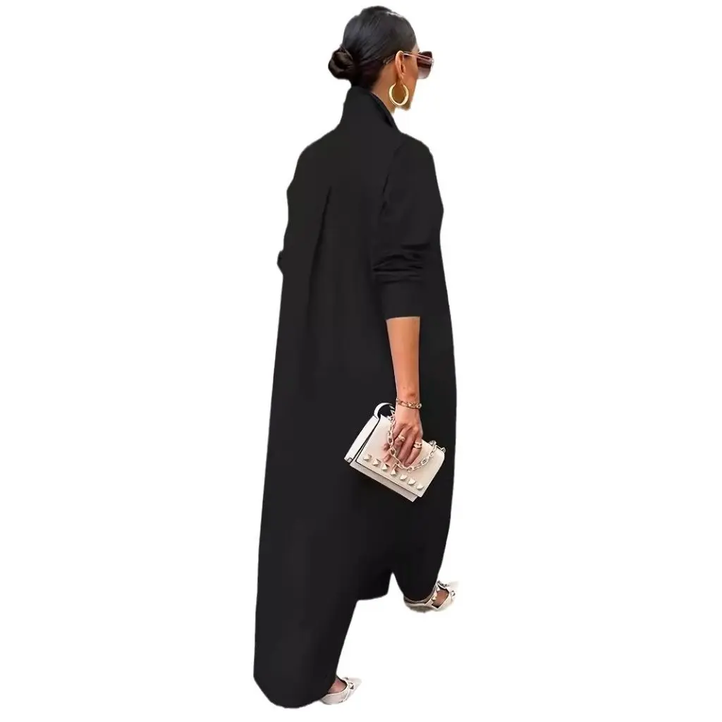 

plus Size Women's Casual Loose Long-Sleeved Gown Pure Color Autumn Winter Fashion European American Style Clothing