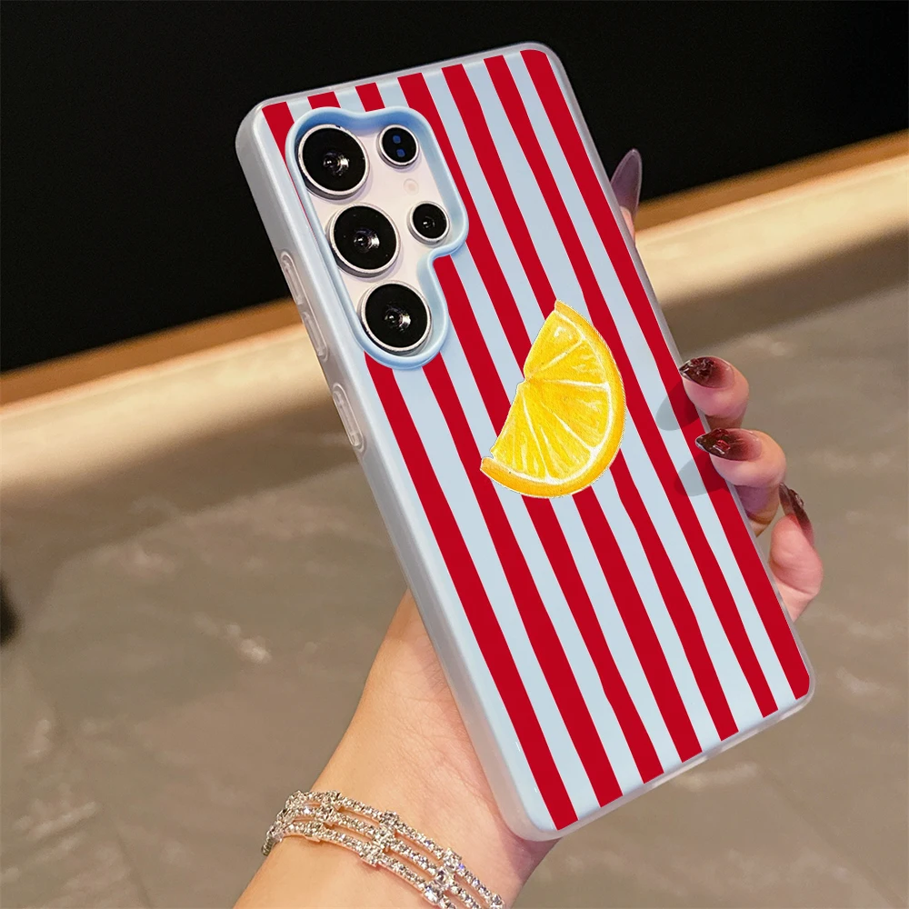 Gestreifter Zitronen-Case für Samsung Galaxy S21 S25 S24 S23 Ultra S22 Plus FE A56 A55 A54 A36 A35 A34 5G Einfache Farbblockierung Hülle – Detail 8
