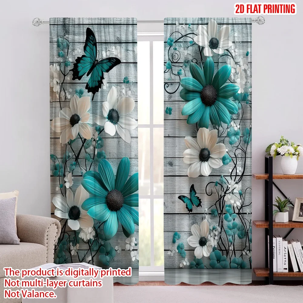 

2pcs 2D flat printing Party Curtains Daisy Farmhouse Blackout Polyester Festive Backdrops for Home Daily Decor