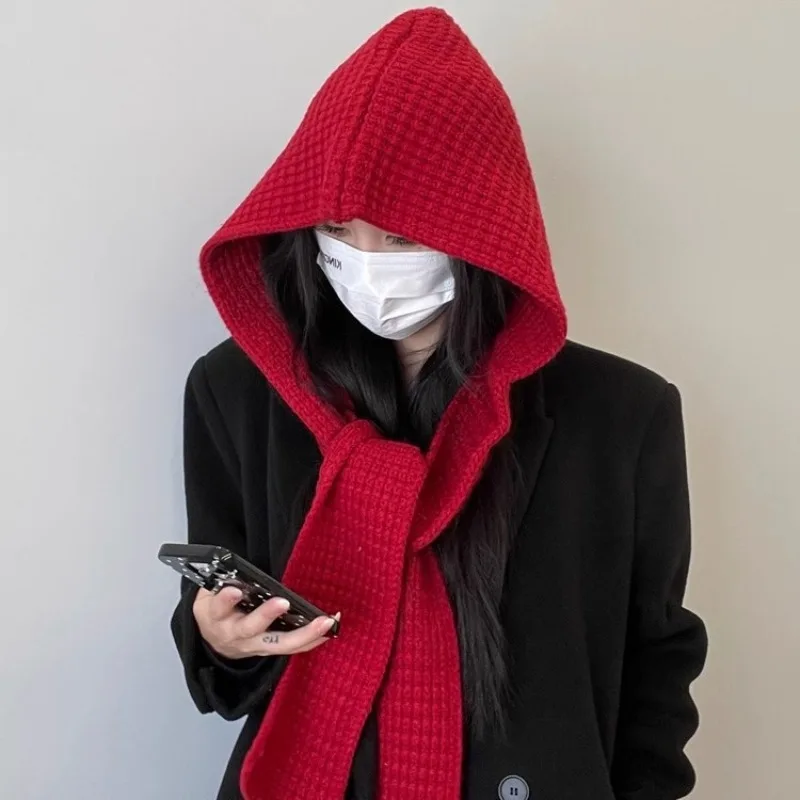 Autumn and Winter New Thickened Warm Balaclava Hat Women's Fashion Cold-proof Versatile Dual-purpose Integrated Knitted Hat