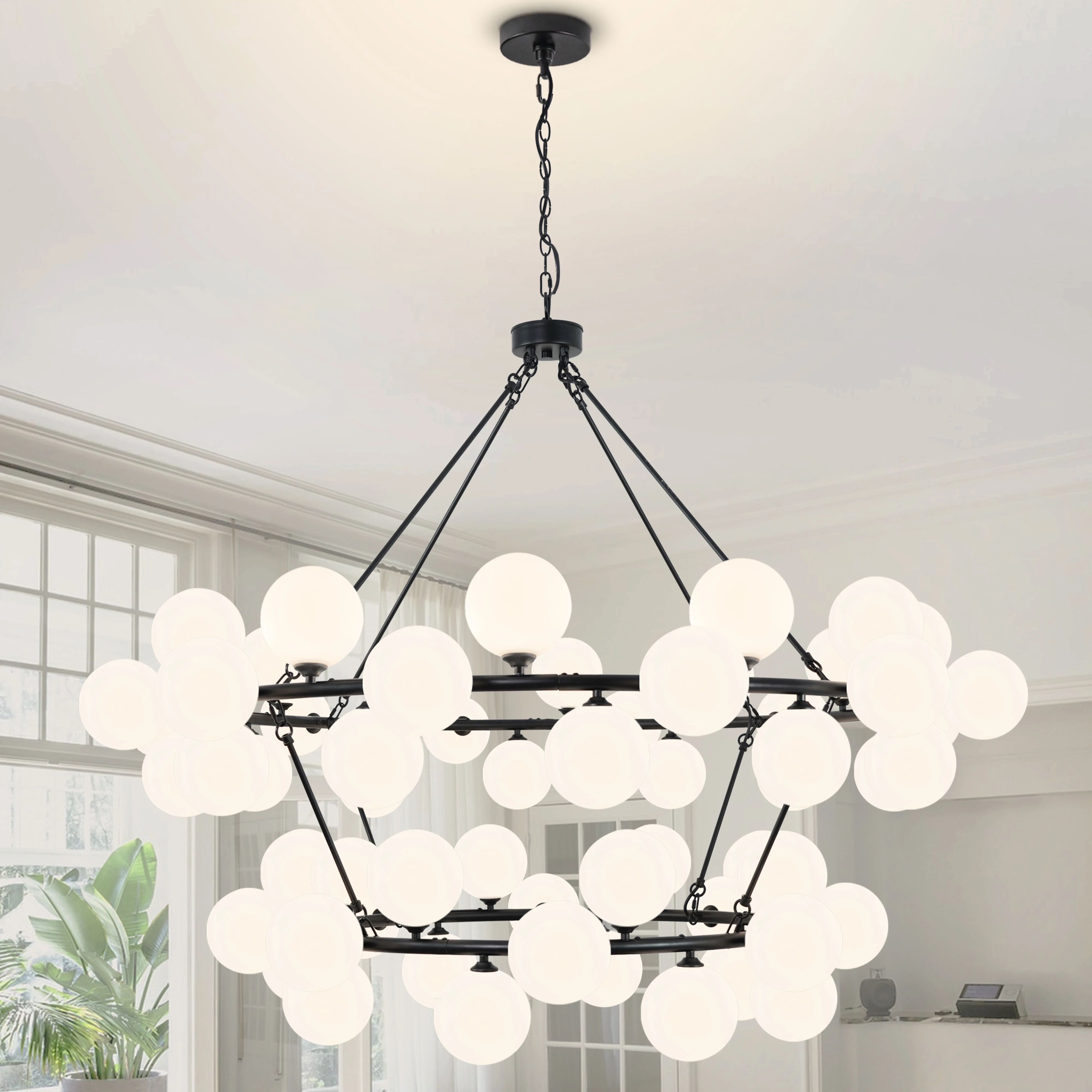 Large Chandelier for High Ceilings Dimmable Tiered Chandelier Height Adjustable Wagon Wheel Chandelier for Living Room