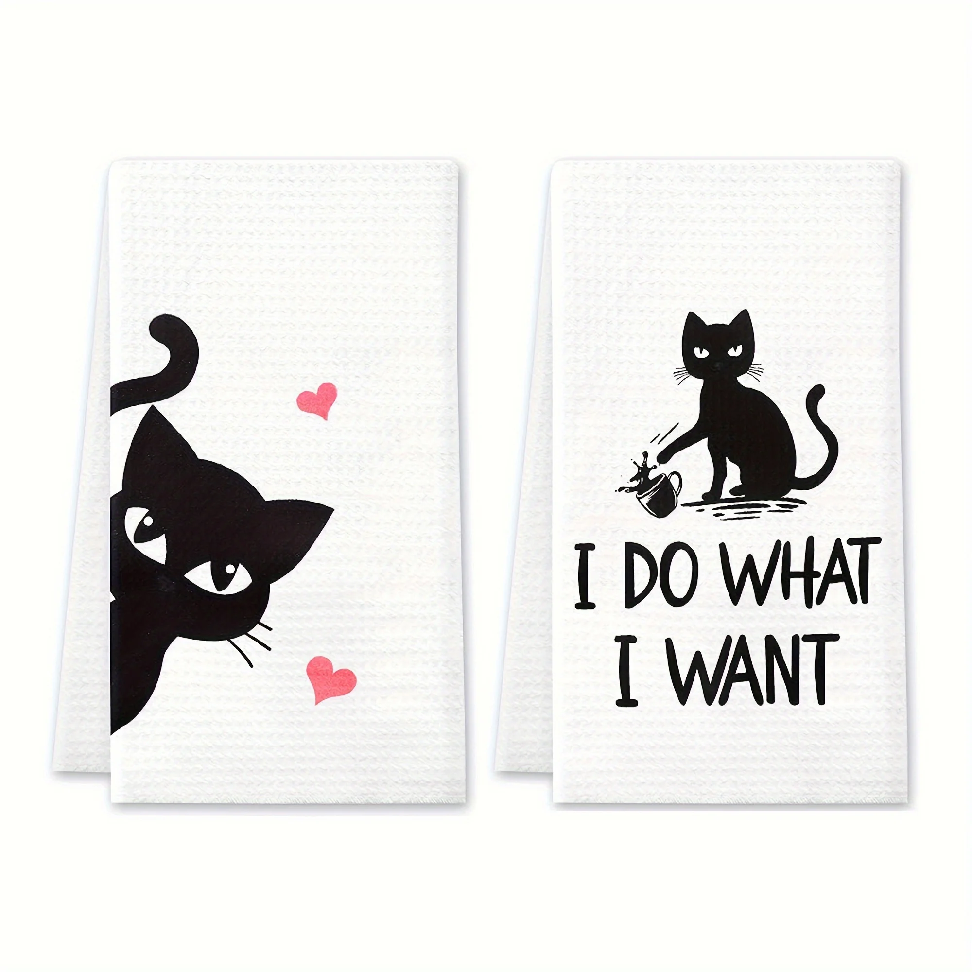 2pcs Funny Cat Kitchen Towels, Housewarming Gifts, Cat Lover, Gifts New Home Tea Towels, Decorative Polyester Dish Towels, Fun H