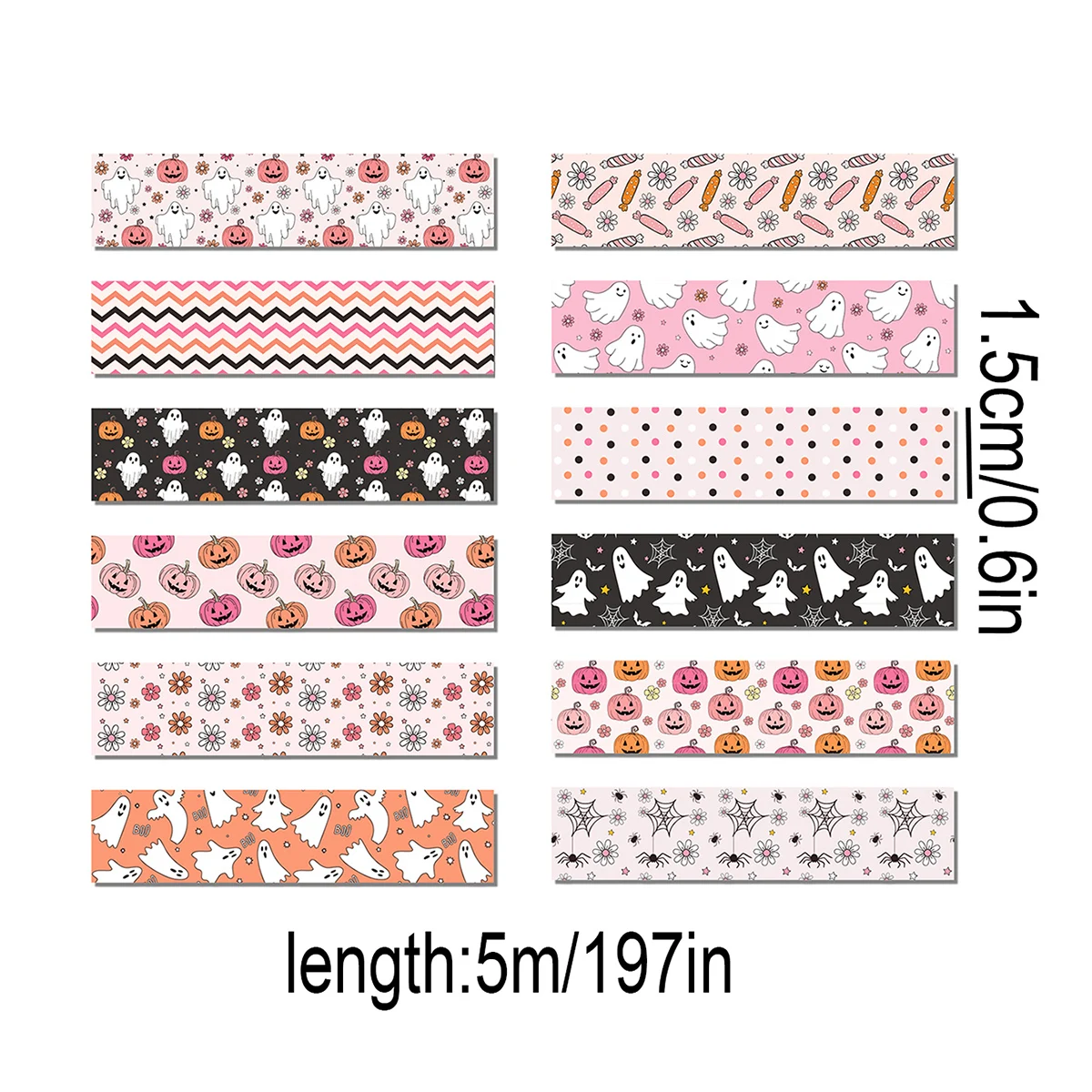 Halloween Decorative Washi Tape Rolls Pink Ghost Pumpkin Floral Spider WebMasking Tape for Scrapbook Bullet Journal Planner DIY