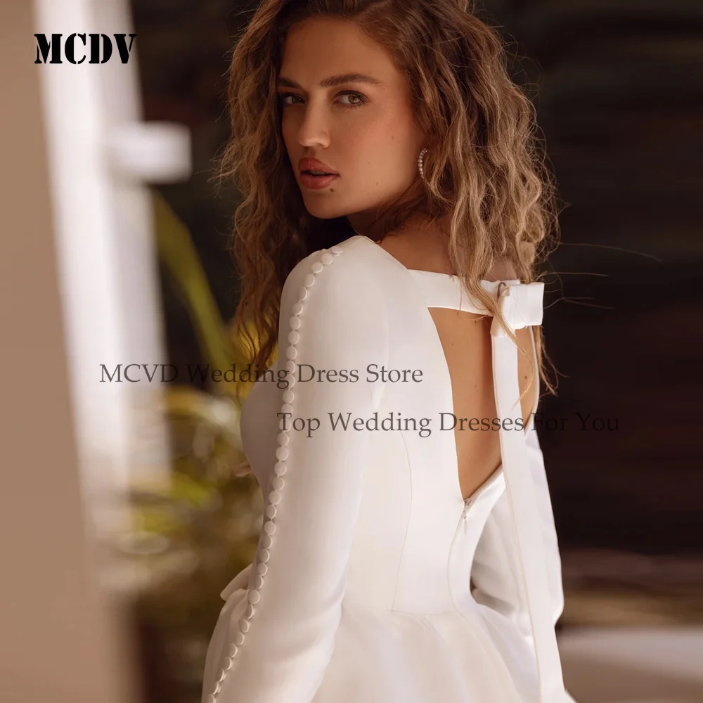 Mcdv vestidos de casamento curtos de manga comprida com botão reto duplo decote em v mini vestido de noiva princesa vestidos de novia personalizados