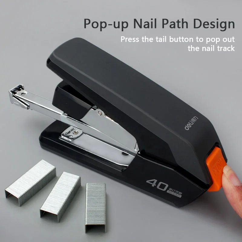 DELI 40 folhas grampeador resistente sem esforço pasta de papel material escolar grampeador de papelaria sem grampos material de escritório