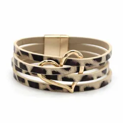 Fashion PU Leather Bracelets Wrap Multilayer Hollow Heart Charm Bracelets Women Friendship Party Jewelry Gift