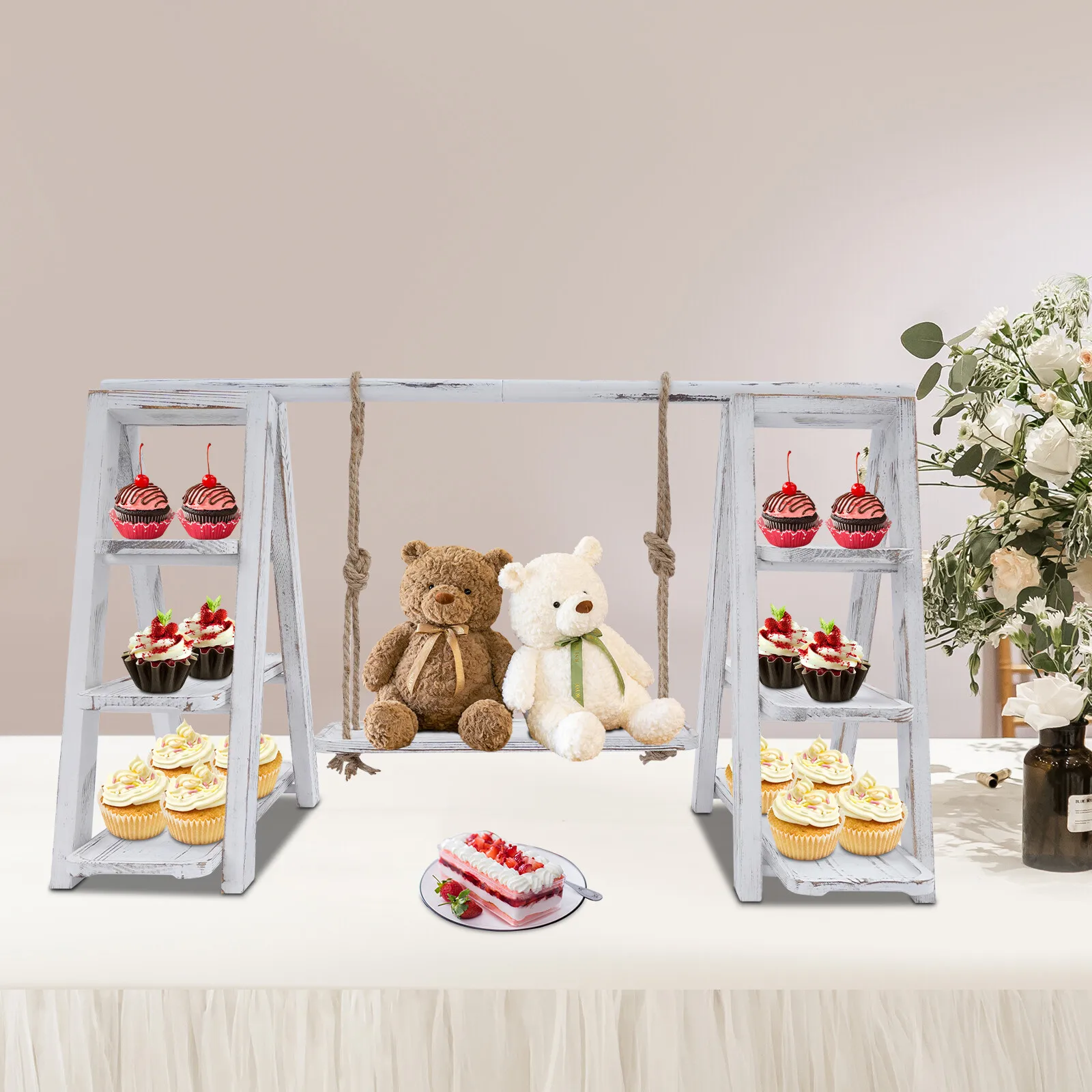 

3-Tier Serving Ladder Stand with Removable Trays for Cakes and Desserts